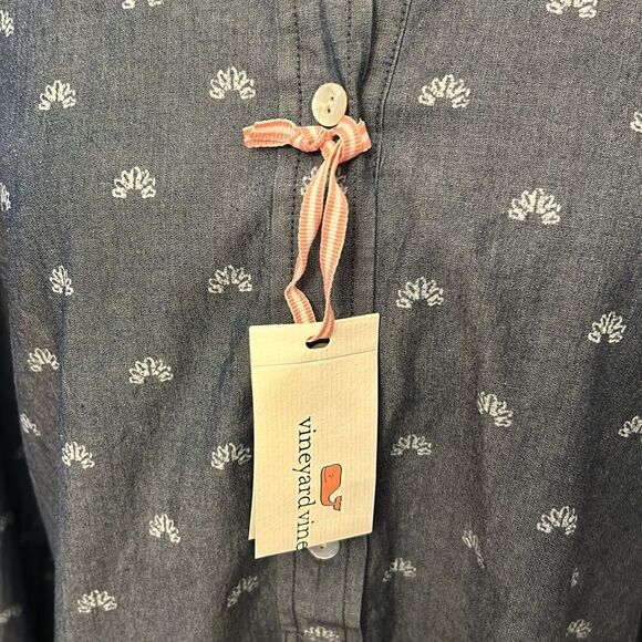 Vineyard Vines indigo chambray long sleeve pullover shell blouse Size 14 New - Picture 4 of 11